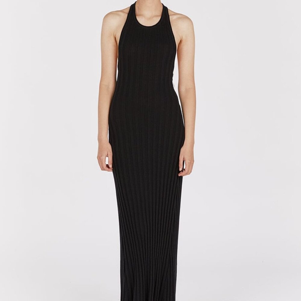 DISSH GOLDIE BLACK HALTER MAXI DRESS
